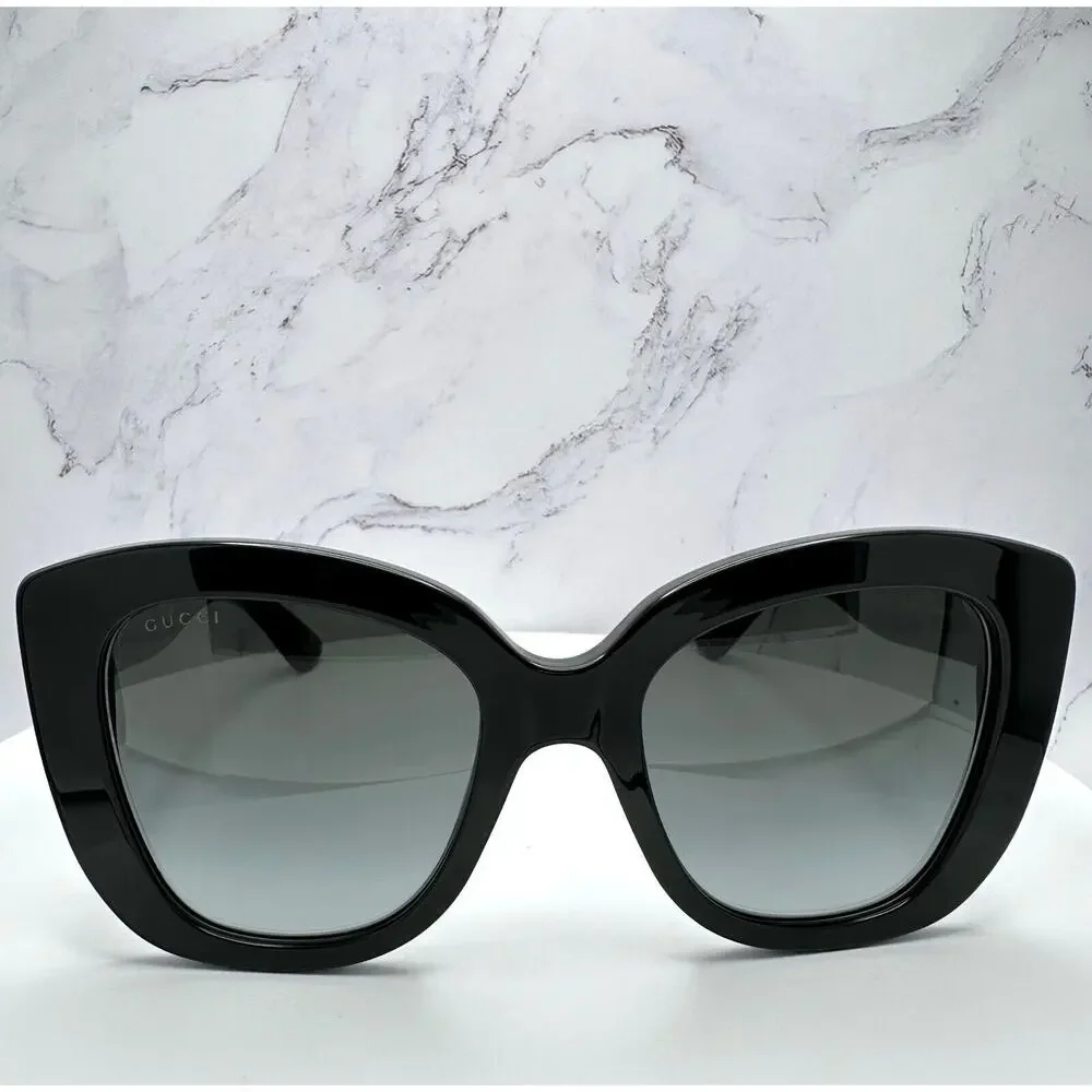 New GUCCI Sunglasses Black Gold Cat Eye Square Gradient Lens Womens